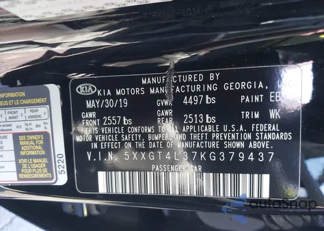 2019 Kia Optima Lx from USA, damaged, VIN 5XXGT4L37KG379437